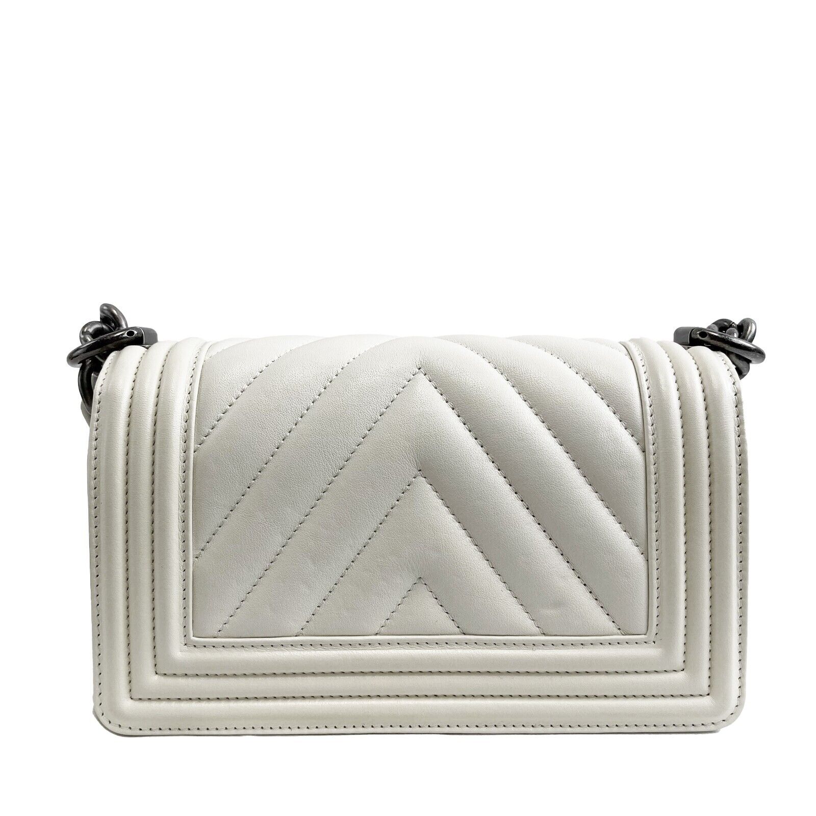 Chanel Boy New Chevron Quilted White Shoulder Bag Mini