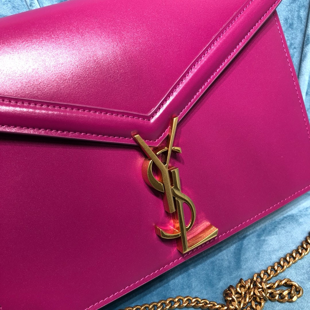 YSL Saint Laurent Cassandra Dark 8.7in 22cm Pink Medium Chain Handbag