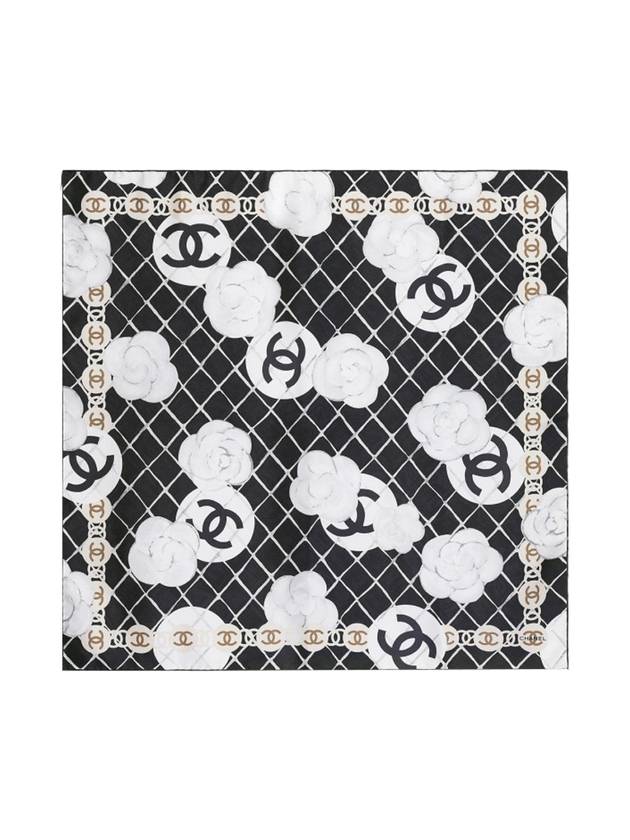 Camellia Square Silk Scarf Black Chanel