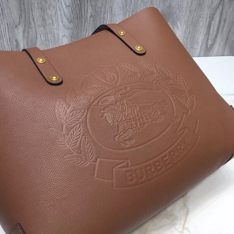 Top Quality Embossed Crest Tote For Women Brown Small Tote Bag