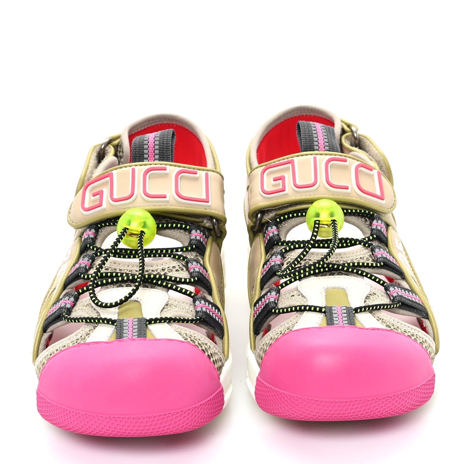 Gucci Mesh Fabric Tinsel Sport Sandals 36 Loess Sand Box Pink
