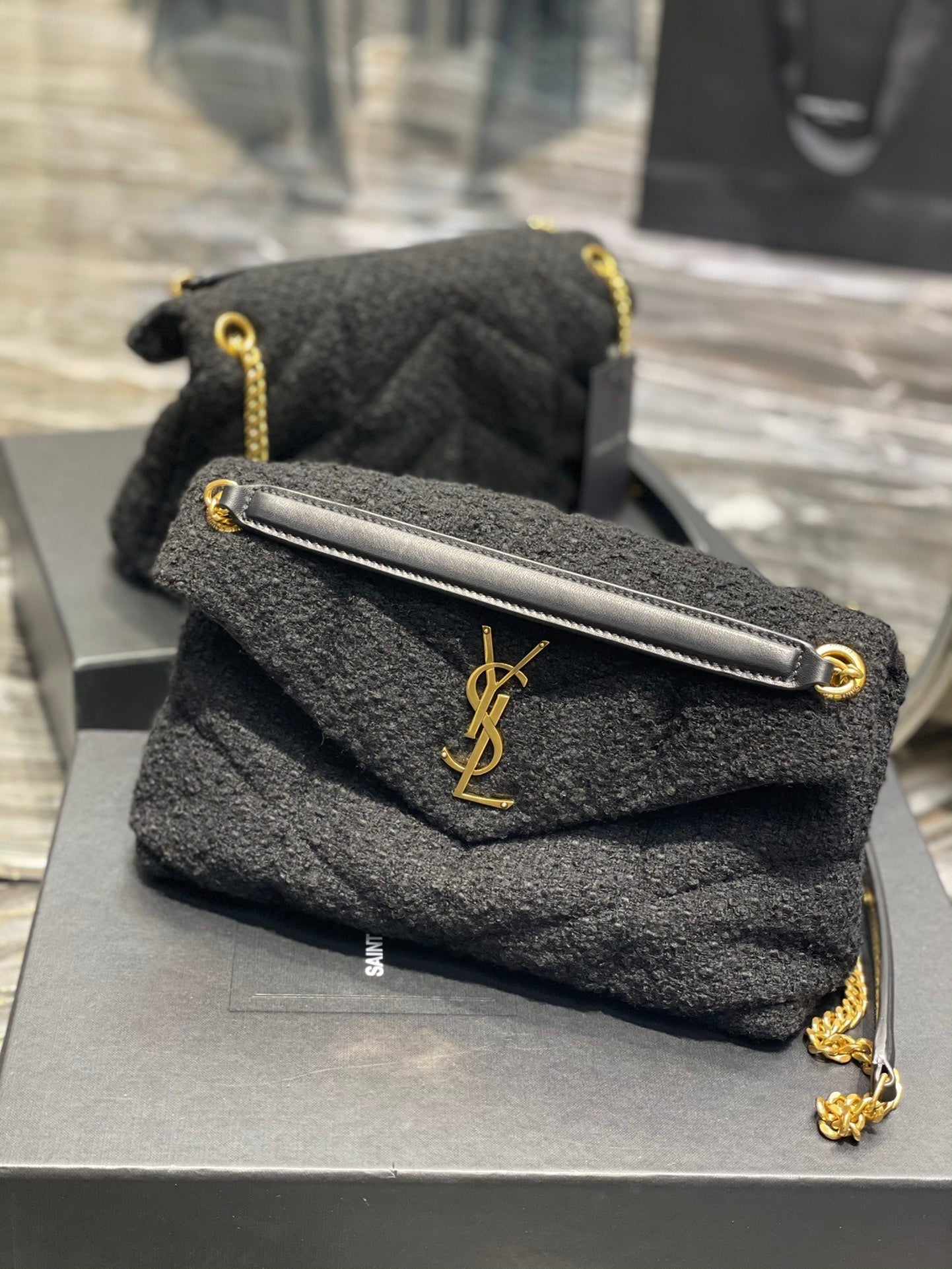 YSL Saint Laurent Puffer Crossbody Bag Monogram Chain