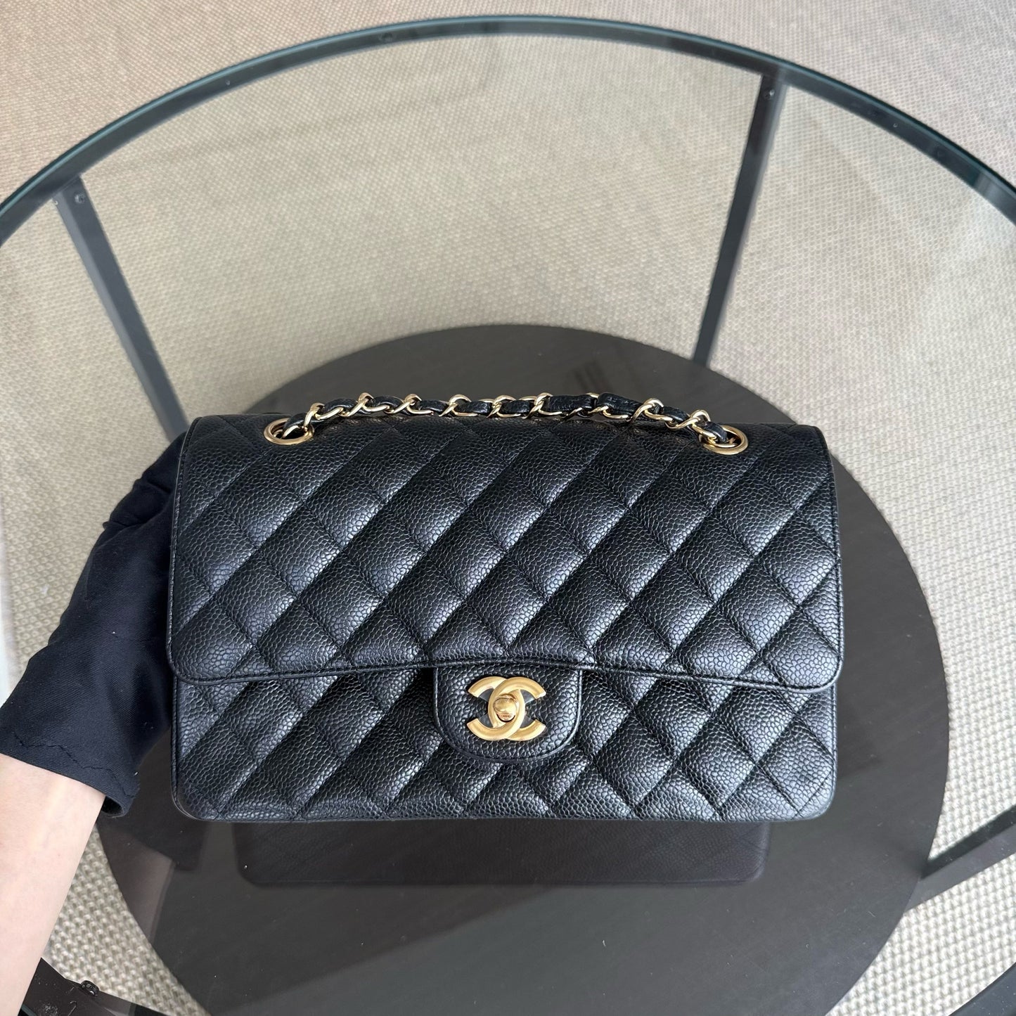 Chanel Classic Flap Medium - Caviar 25CM Quilted Grained Calfskin Black Gold Hardware Series 14
