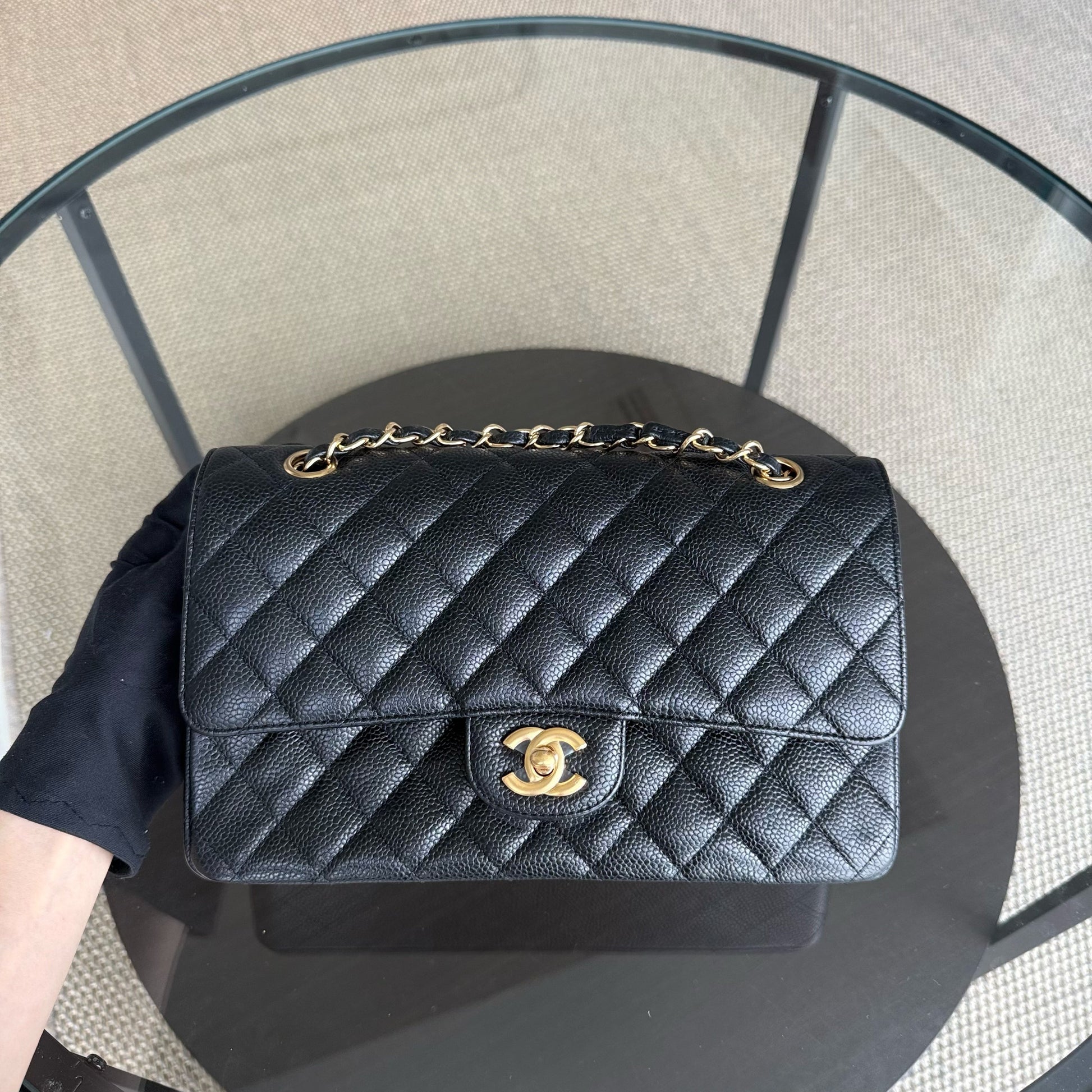 Chanel Classic Flap Medium - Caviar 25CM Quilted Grained Calfskin Black Gold Hardware Series 14