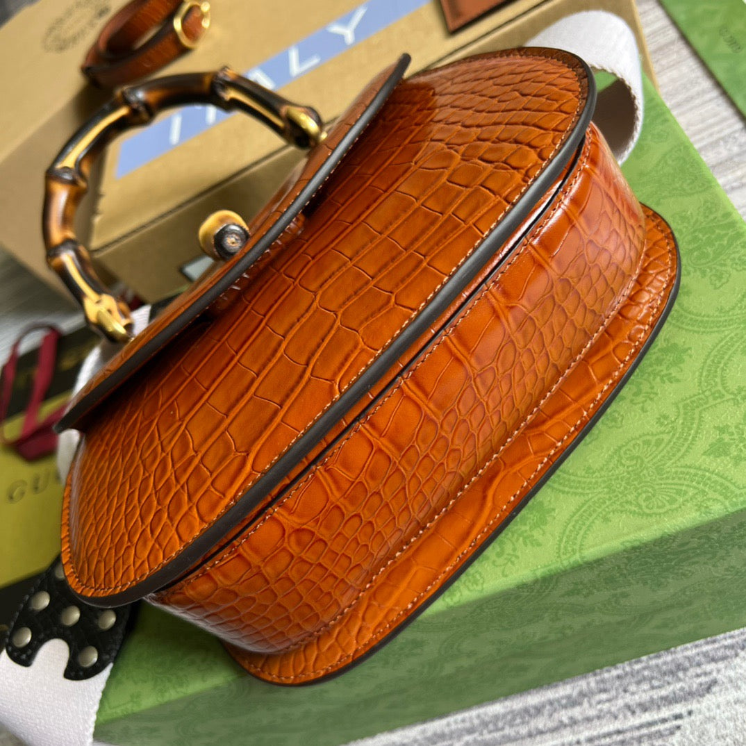 gg Bamboo Crocodile , ’s Red Top Handle Handbag