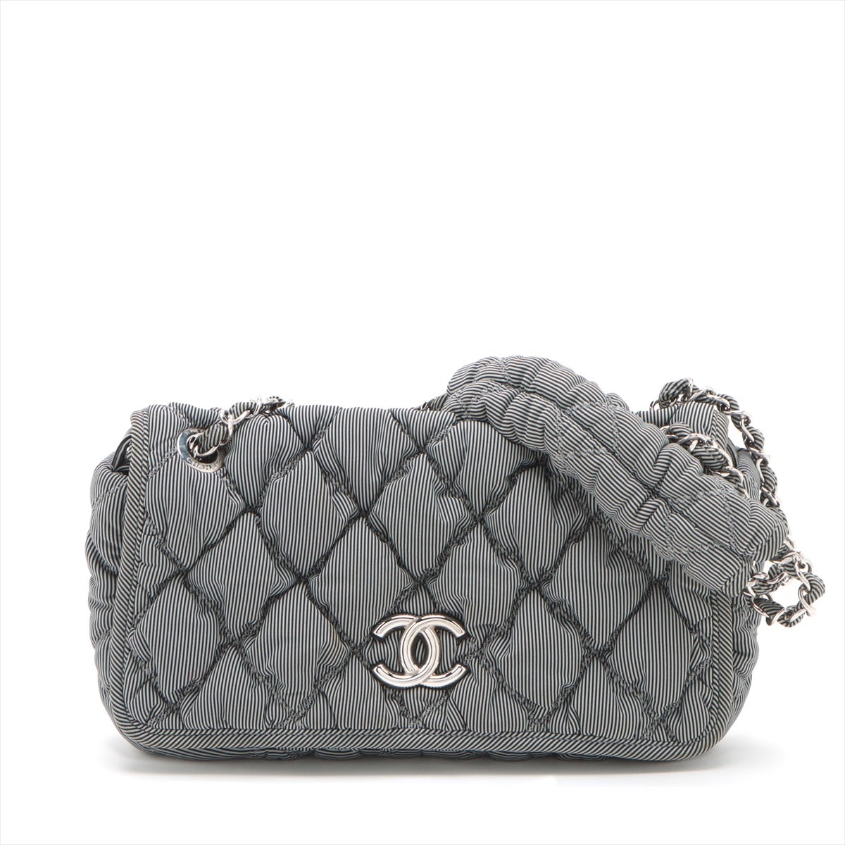 Chanel Bubble Kilt Nylon Chain Shoulder Bag Gr Silver  13th
