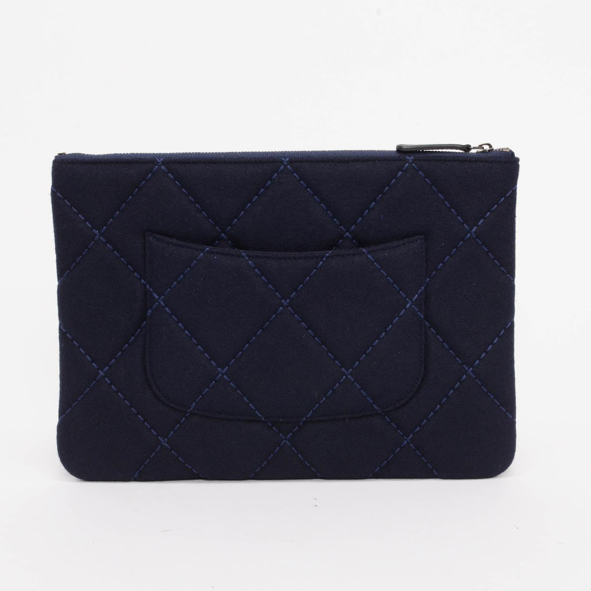Chanel Navy Embroidered Felt Medium O-Case Bag