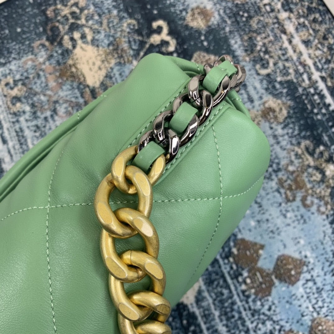 CHL 19 Hardware , ’s Green Gold Flap Shoulder Bag