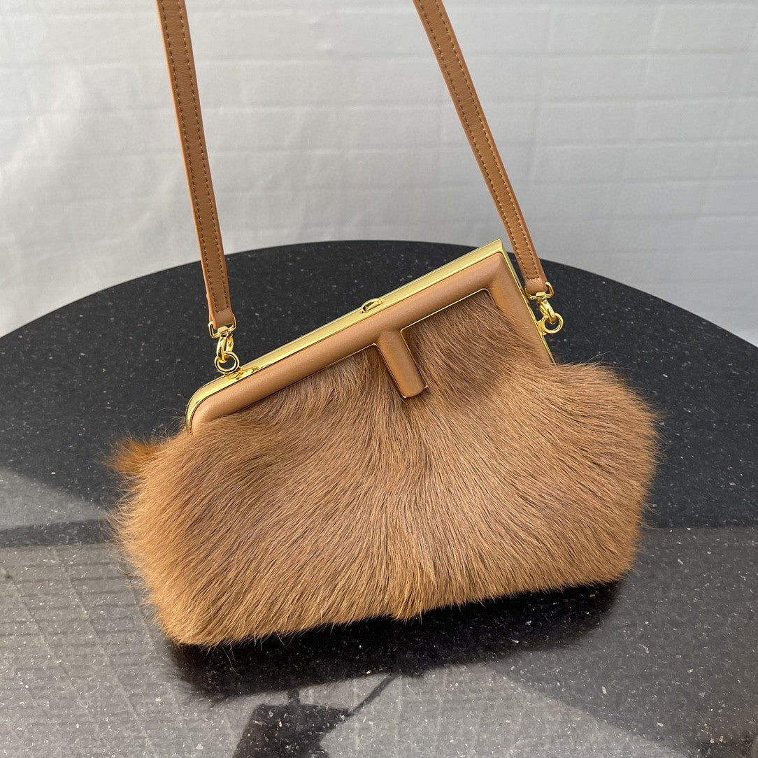 Fi First Fox Fur Bag For Woman Brown Small Travel Bag