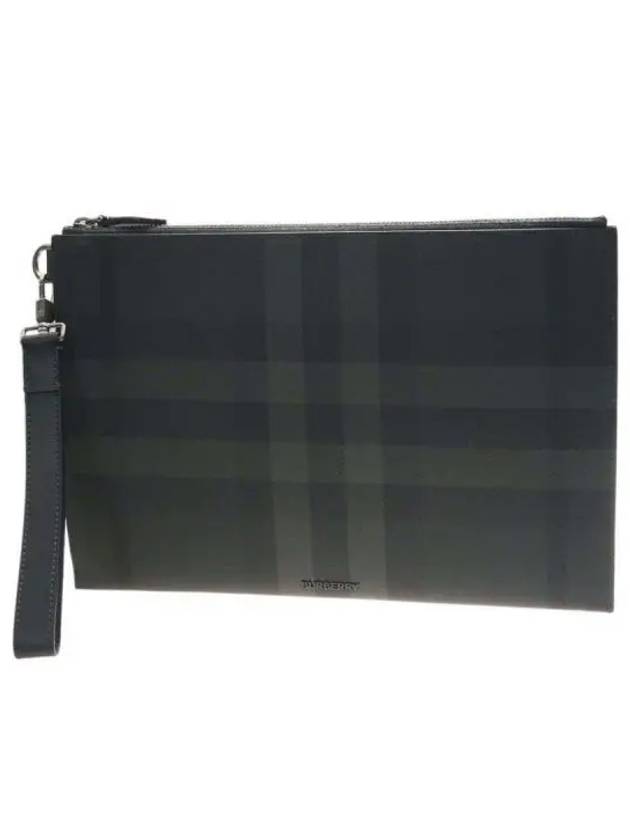 Burberry Luxury Check Pouch Clutch Bag Charcoal Large Zip