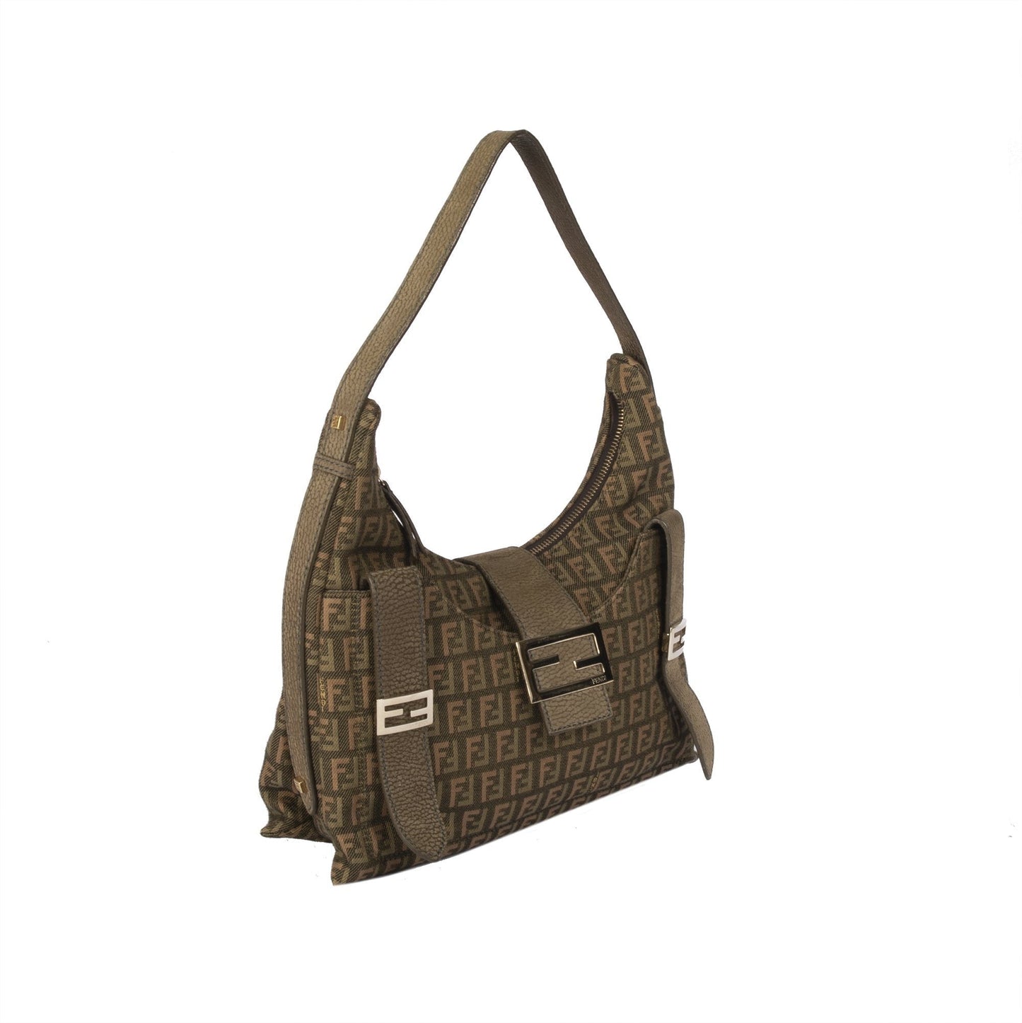 Fendi Trimmed Zucchino Sweety Hobo Leather Travel Bag