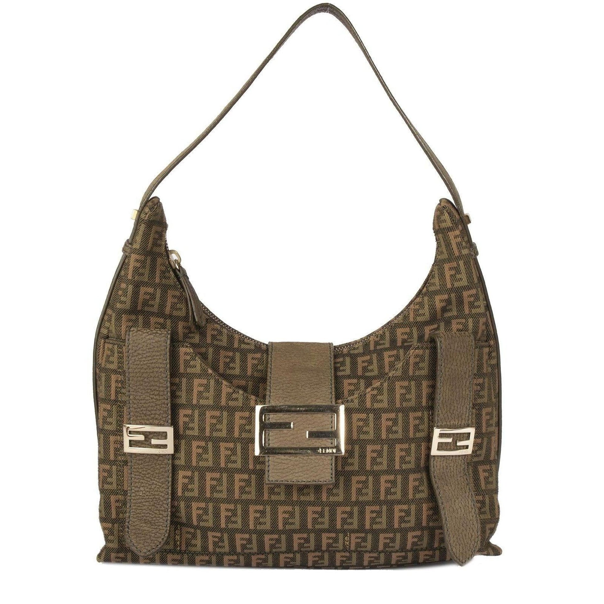 Fendi Trimmed Zucchino Sweety Hobo Leather Travel Bag