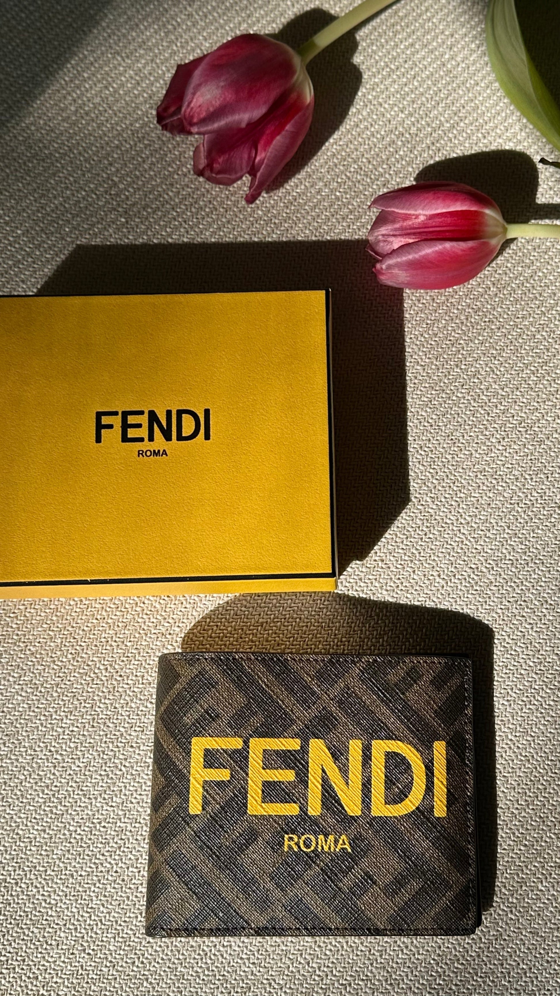 Fendi Wallet Zucca Brown Yellow Logo Handbag