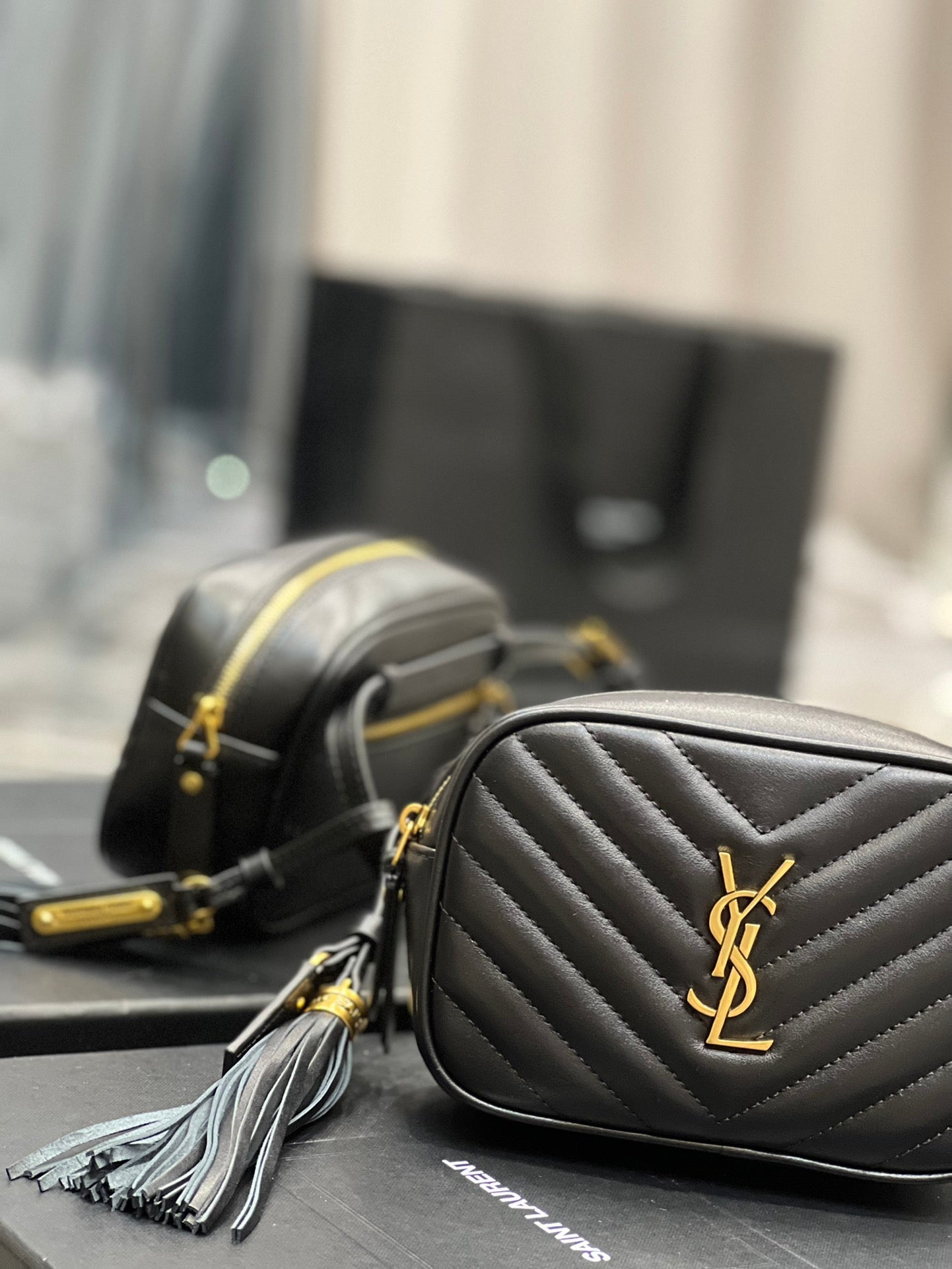 YSL Saint Laurent Lou Belt MatelassÃ© Toned Hardware Black Gold Accessory