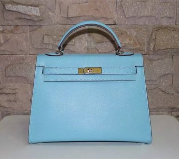Hermes Luxury Kelly Cm Epsom Handbag Light Leather Blue Travel Bag