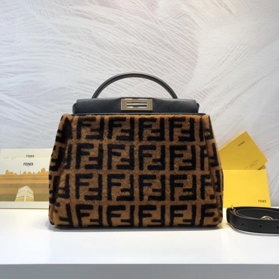 Fendi Top QualityTop Quality Peekaboo Handle Brown FF Handbag