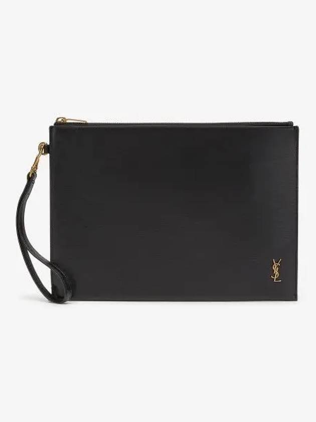 YSL Saint Laurent Saint Laurent Trending Tiny Cassandre Shiny Zip Leather Black Clutch Bag