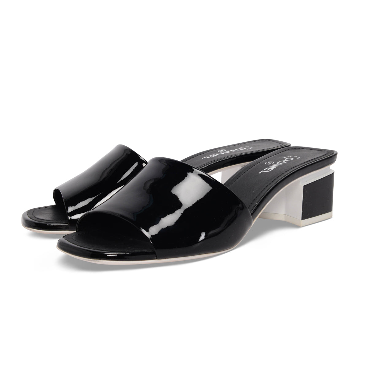 Chanel Black Patent Cc Mules 37 Women Shoes