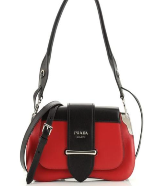 Prada Sidonie Shoulder Bag Leather Black Red