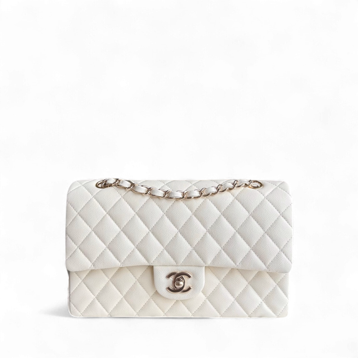 Chanel Classic Flap Medium - Caviar 25CM Quilted Grained Calfskin White Gold Hardware Series 26