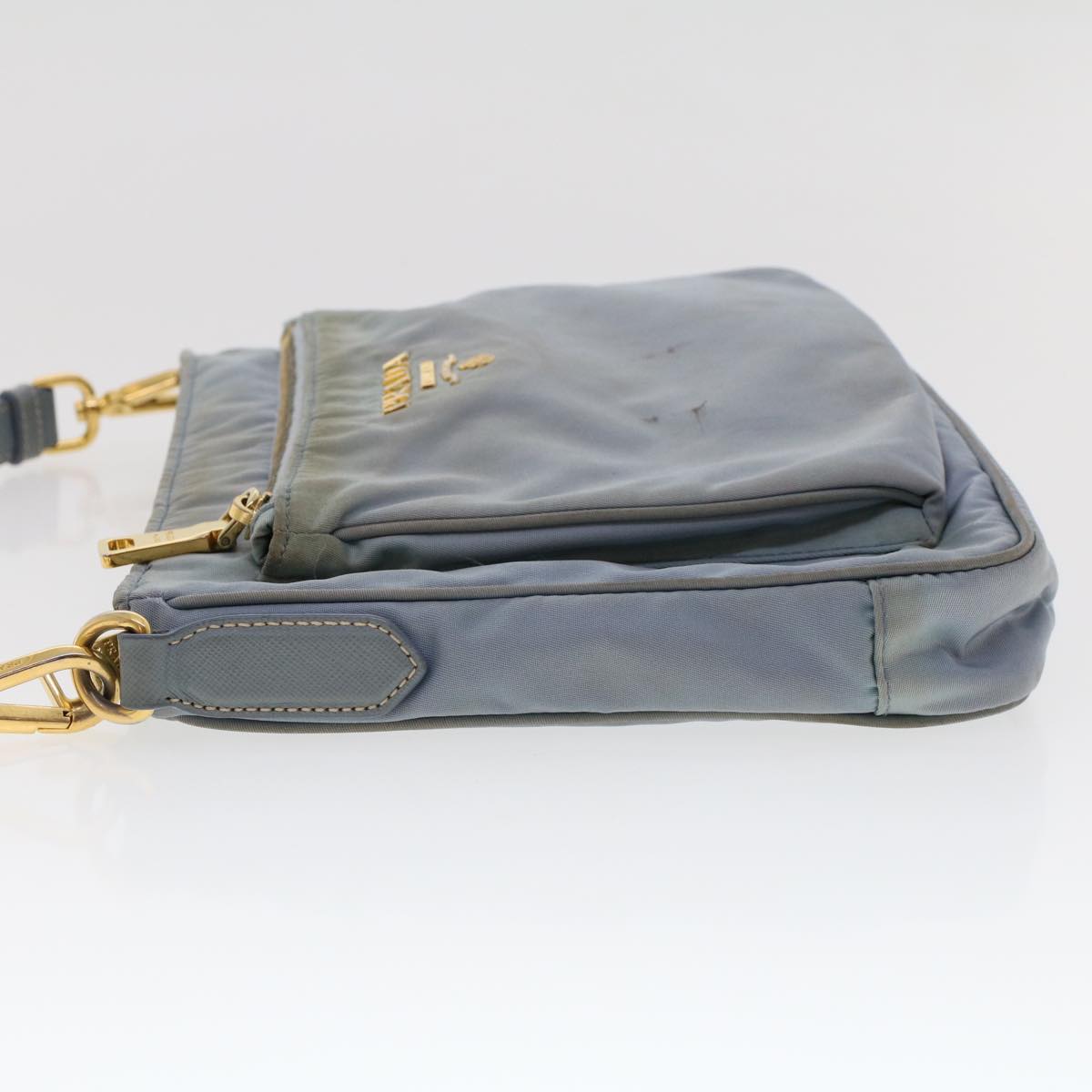 Prada Shoulder Bag Leather Nylon Blue