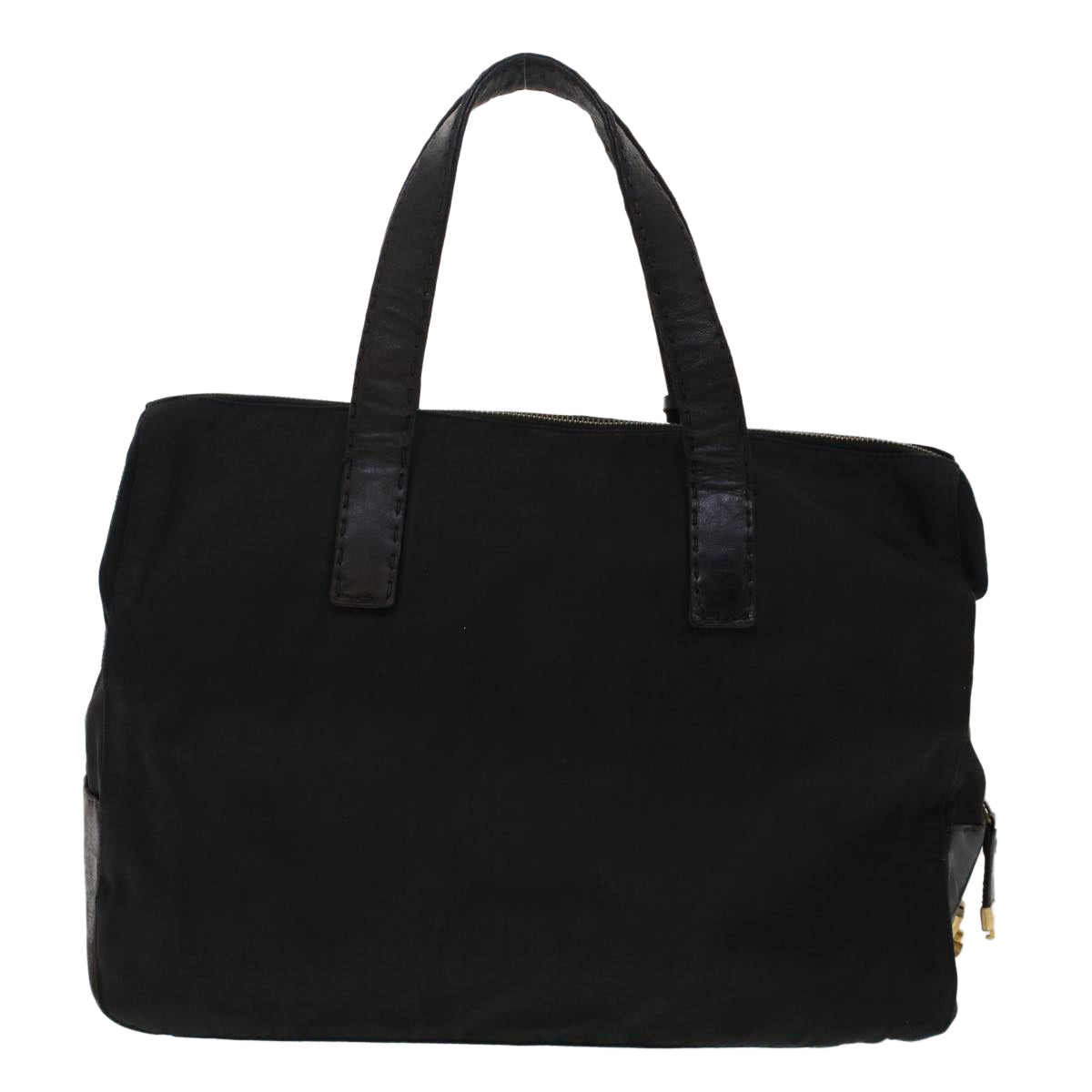 Prada Hand Bag Leather Nylon Black Travel Bag Leather Black Fm2536