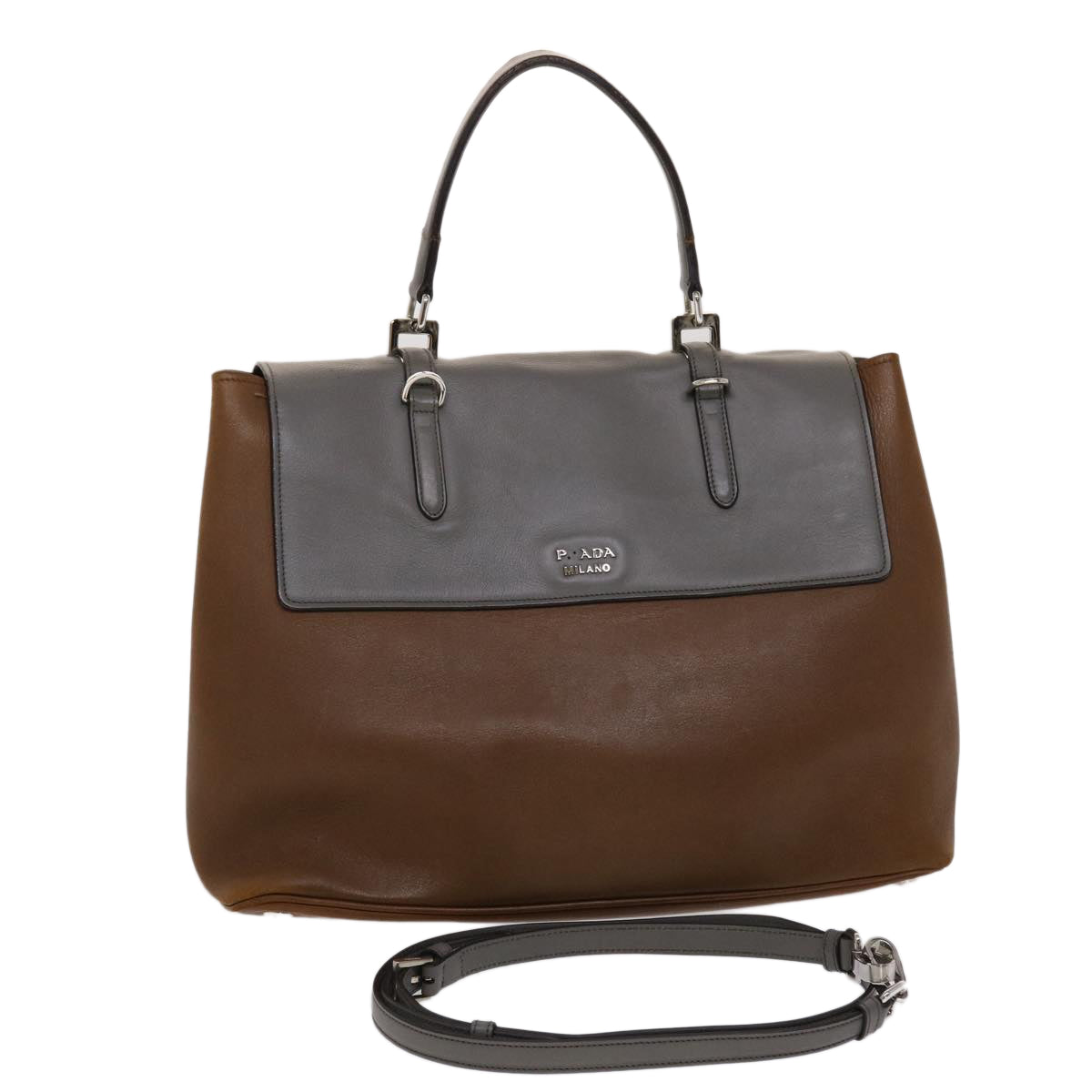 Prada Hand Bag 2Way Leather Brown Travel Bag 2Way Brown Fm2539
