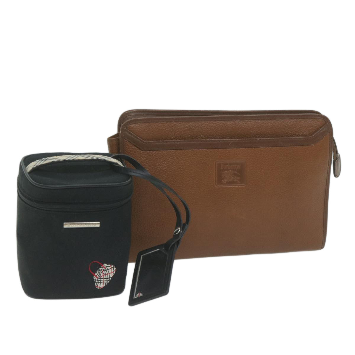 Burberry Luxury Cosmetic Clutch Bag 2Set Auth Fm3179 Leather Black Brown