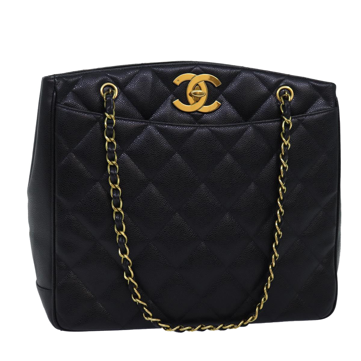 Chanel Big Matelasse Chain Shoulder Bag Caviar Skin Black CC Auth fmA