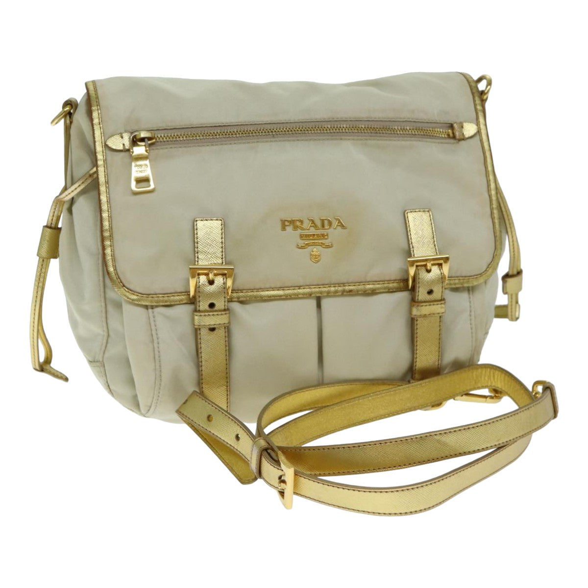 Prada Shoulder Bag Auth Nylon Beige Beige Auth Fm3522