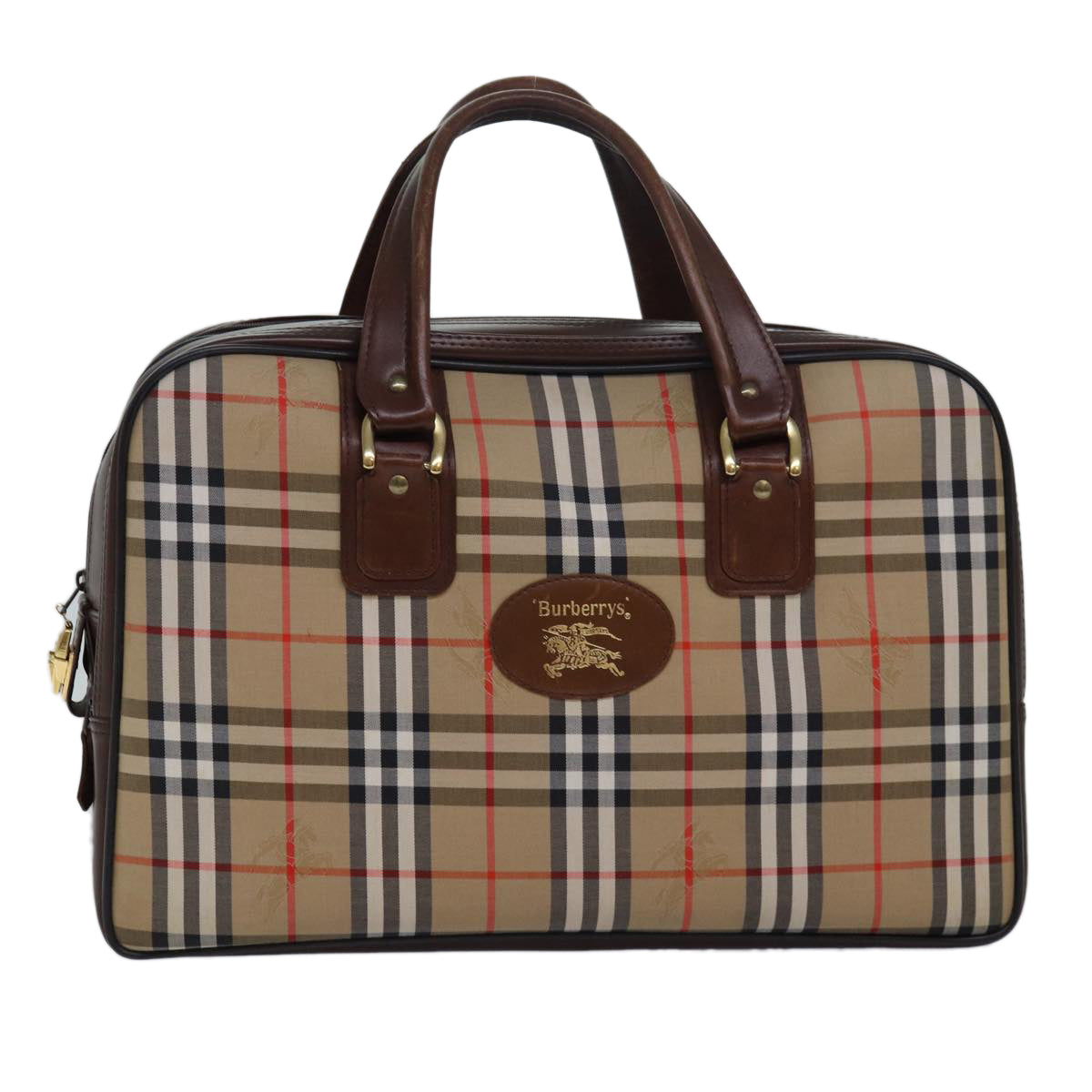 Burberry Luxury ss Nova Check Boston Bag Auth Fm3564 Canvas Beige Travel Bag