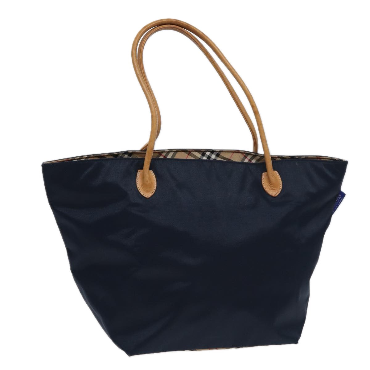 Burberry Luxury ss Nova Check Label Tote Bag Auth Nylon Blue Navy Navy Auth Fm3650