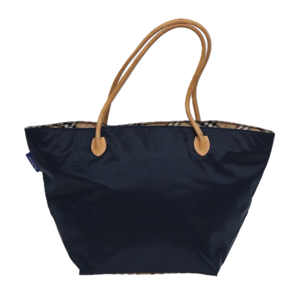 Burberry Luxury ss Nova Check Label Tote Bag Auth Nylon Blue Navy Navy Auth Fm3650