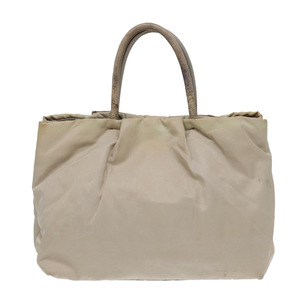 Prada Hand Bag Auth Nylon Beige Gold Travel Bag Gold Auth Fm3691