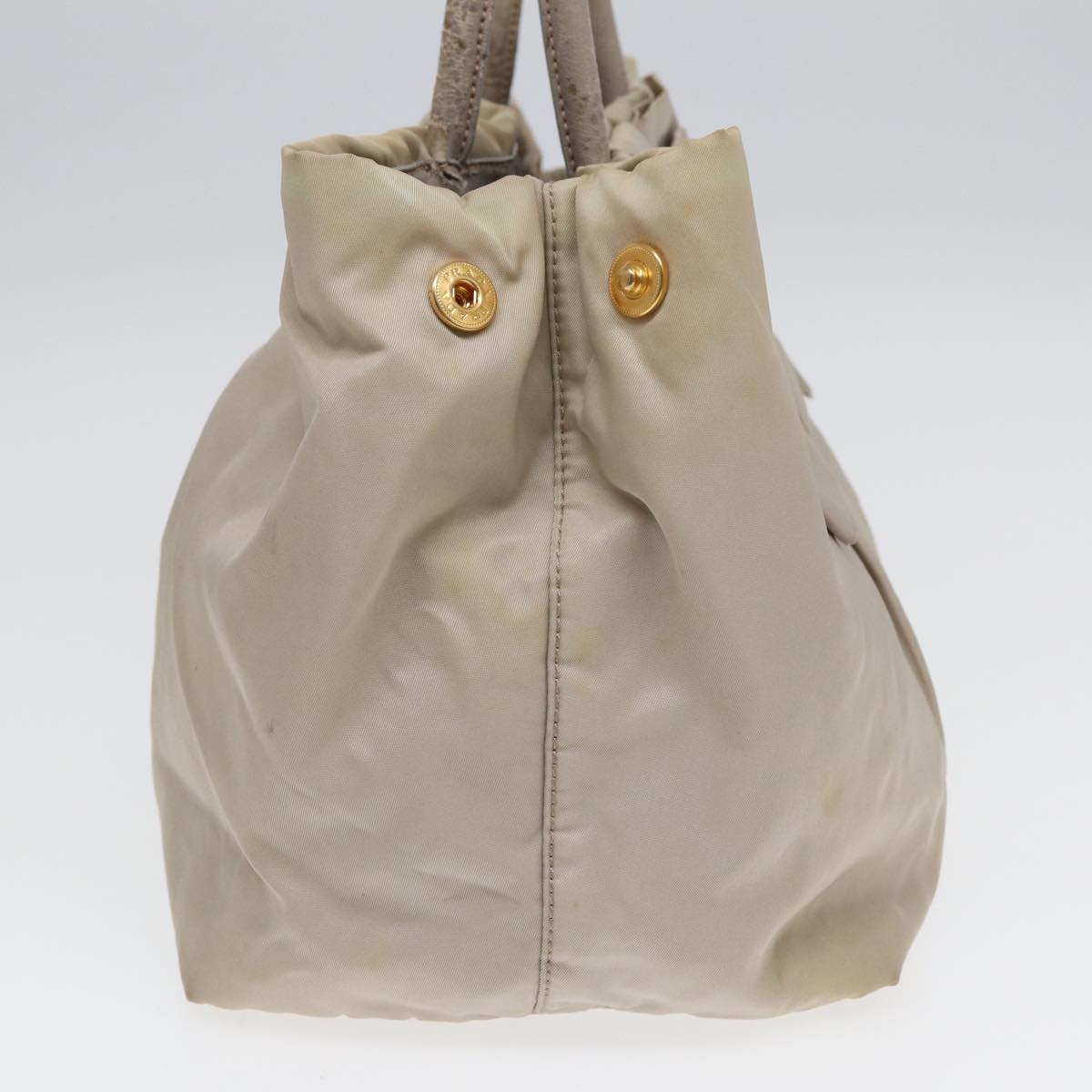 Prada Hand Bag Auth Nylon Beige Gold Travel Bag Gold Auth Fm3691