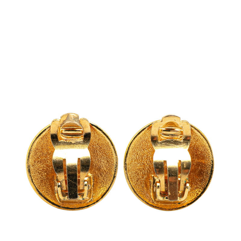 Chanel Gold Plated Coco Mark Crown Round Earrings 96A Bag