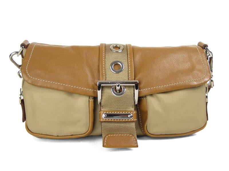 Prada And Bag Leather Nylon Tan Travel Bag