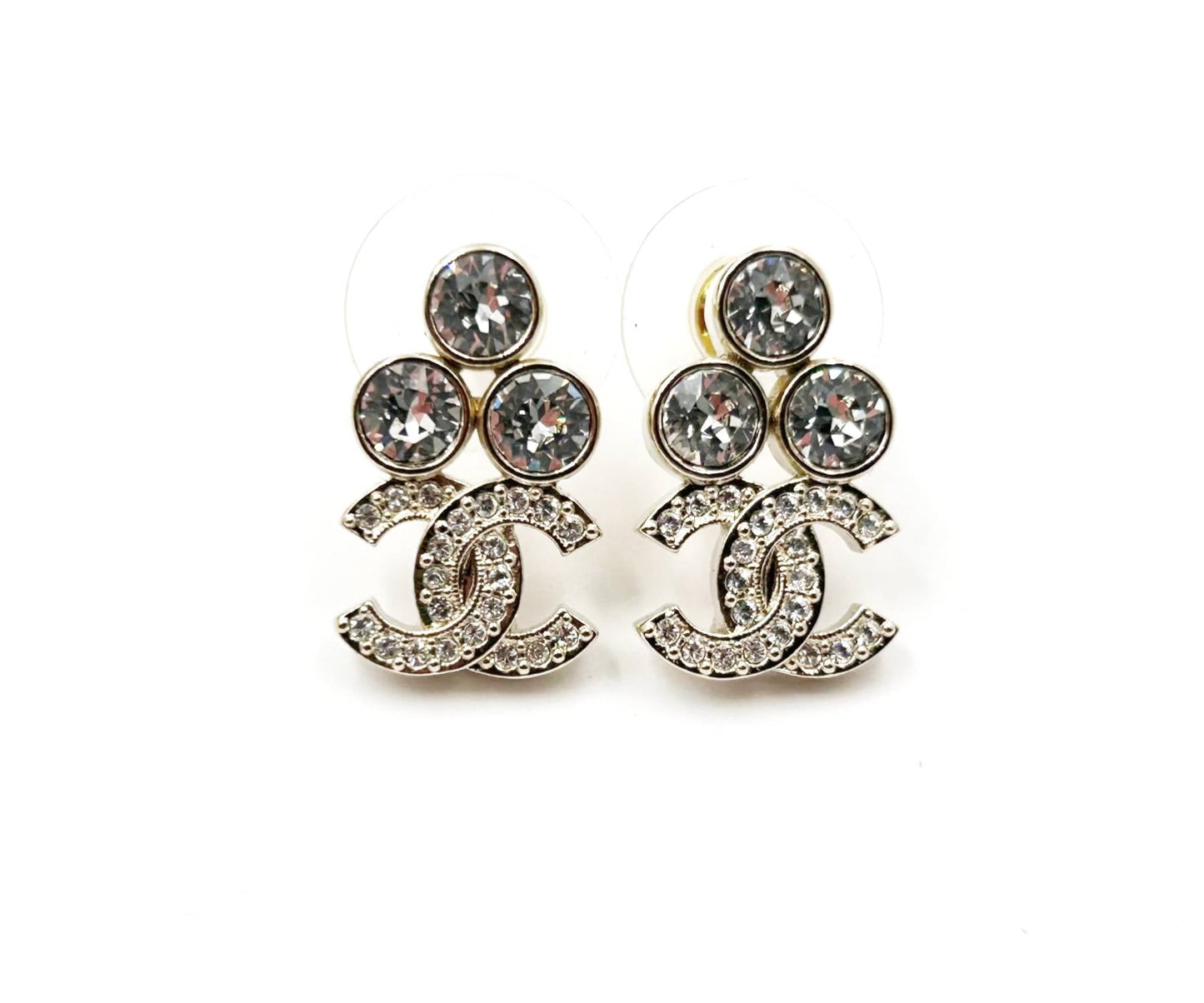 Chanel Brand New Gold  Round Crystal CC Small Piercing Earrings