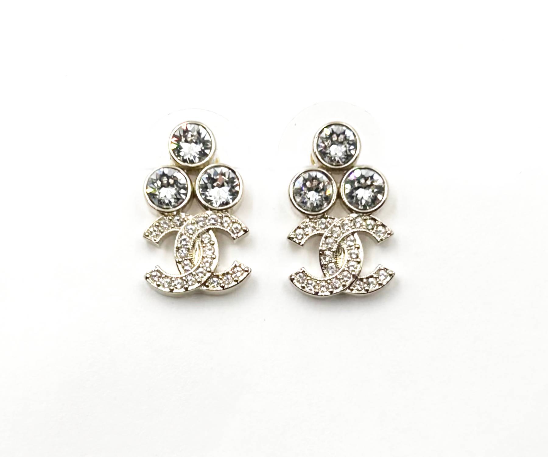 Chanel Brand New Gold  Round Crystal CC Small Piercing Earrings