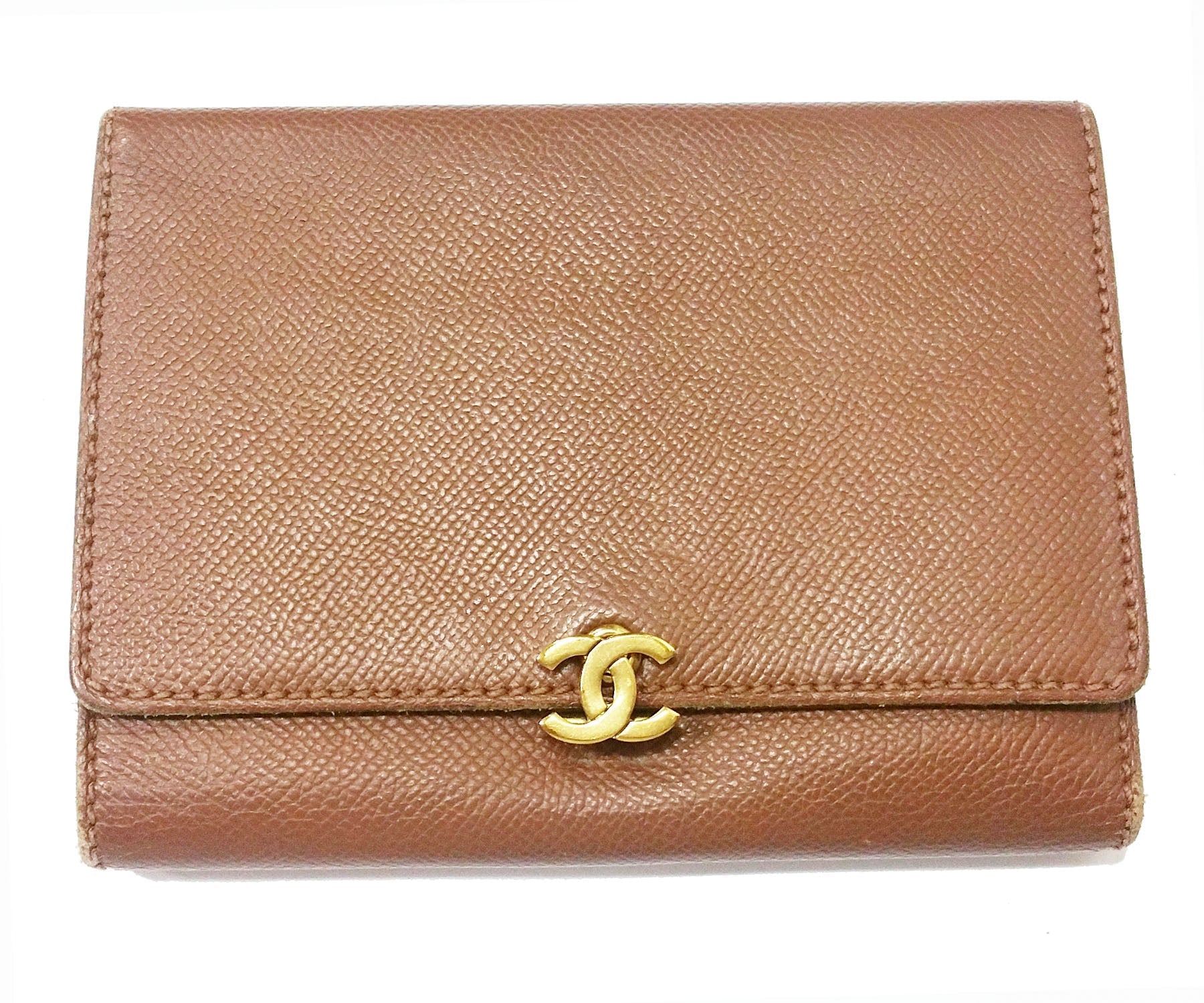 CHANEL   Brown Caviar Tri-Fold Wallet