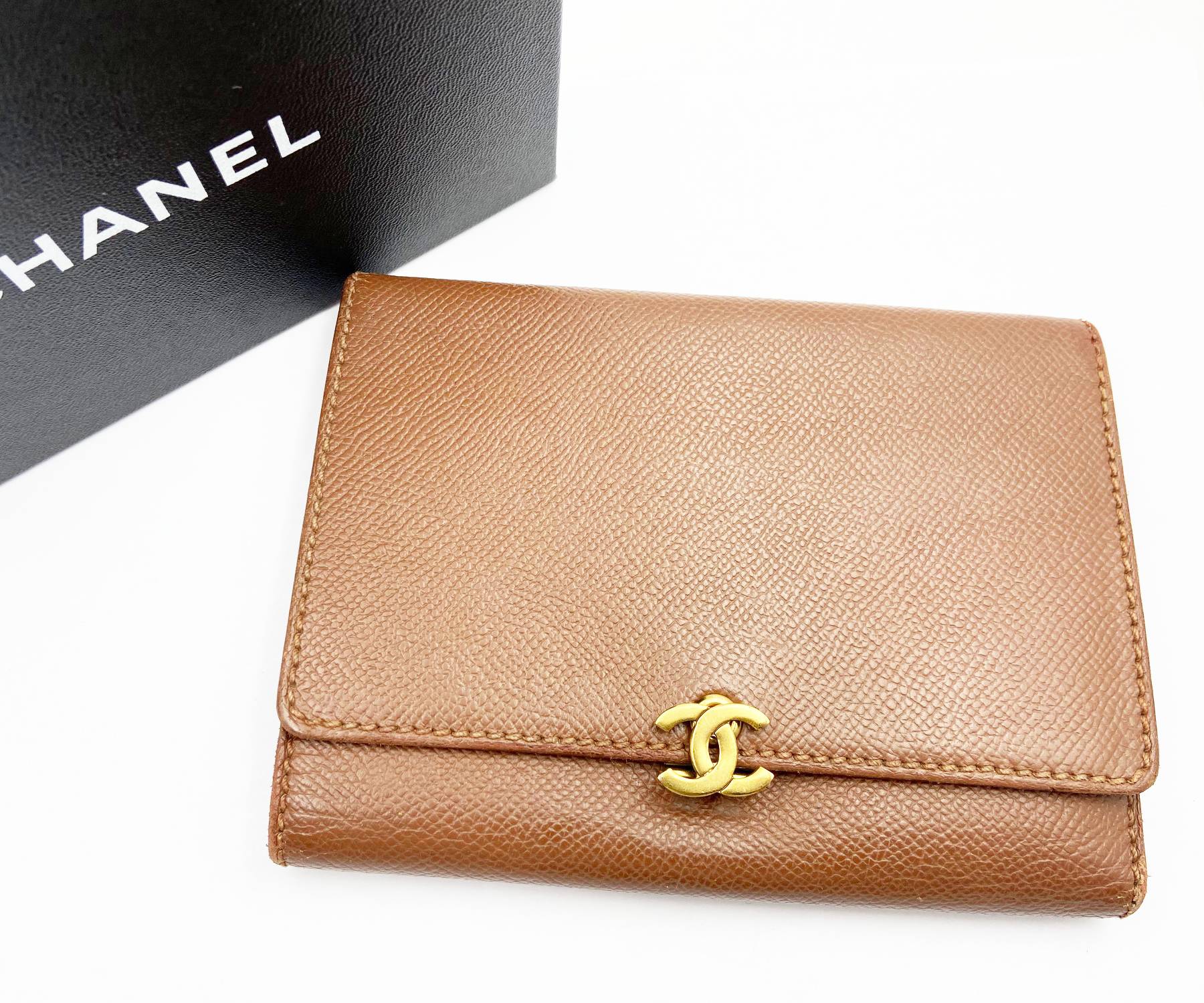 CHANEL   Brown Caviar Tri-Fold Wallet