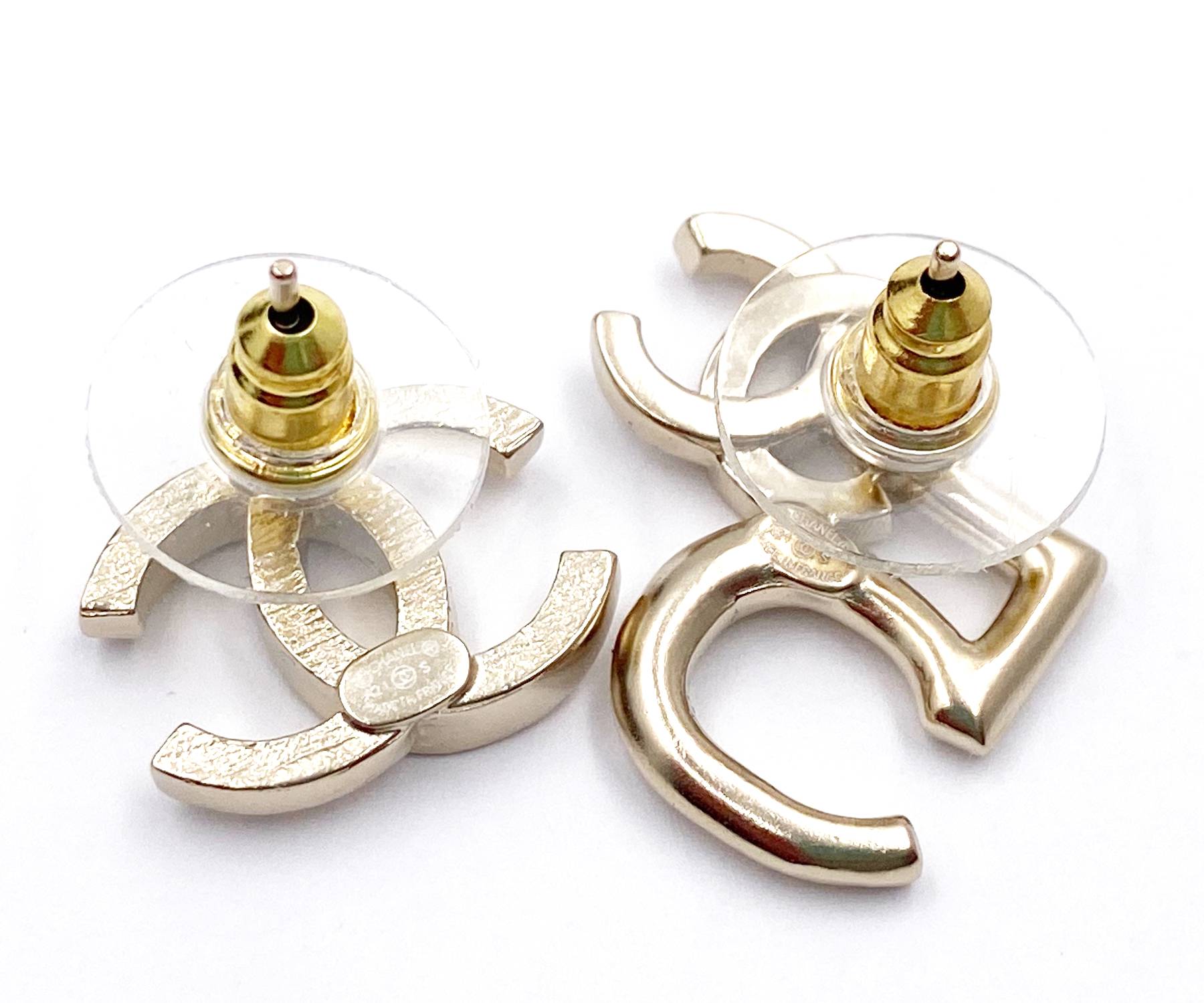 Chanel Brand New Gold CC Crystal  Asymmetrical Piercing Earrings