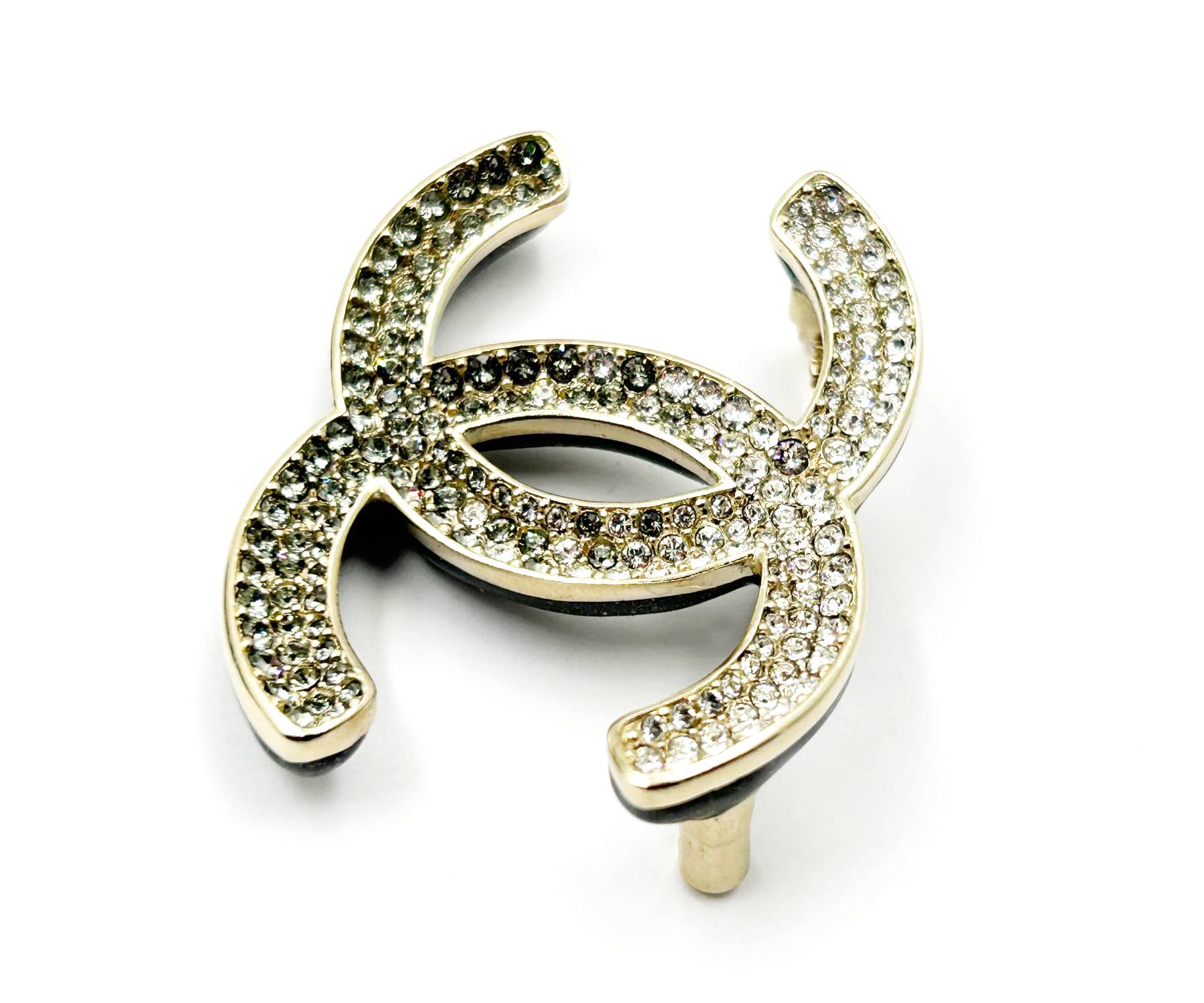 Chanel Brand New Silver Grey Ombre Black Curve Brooch