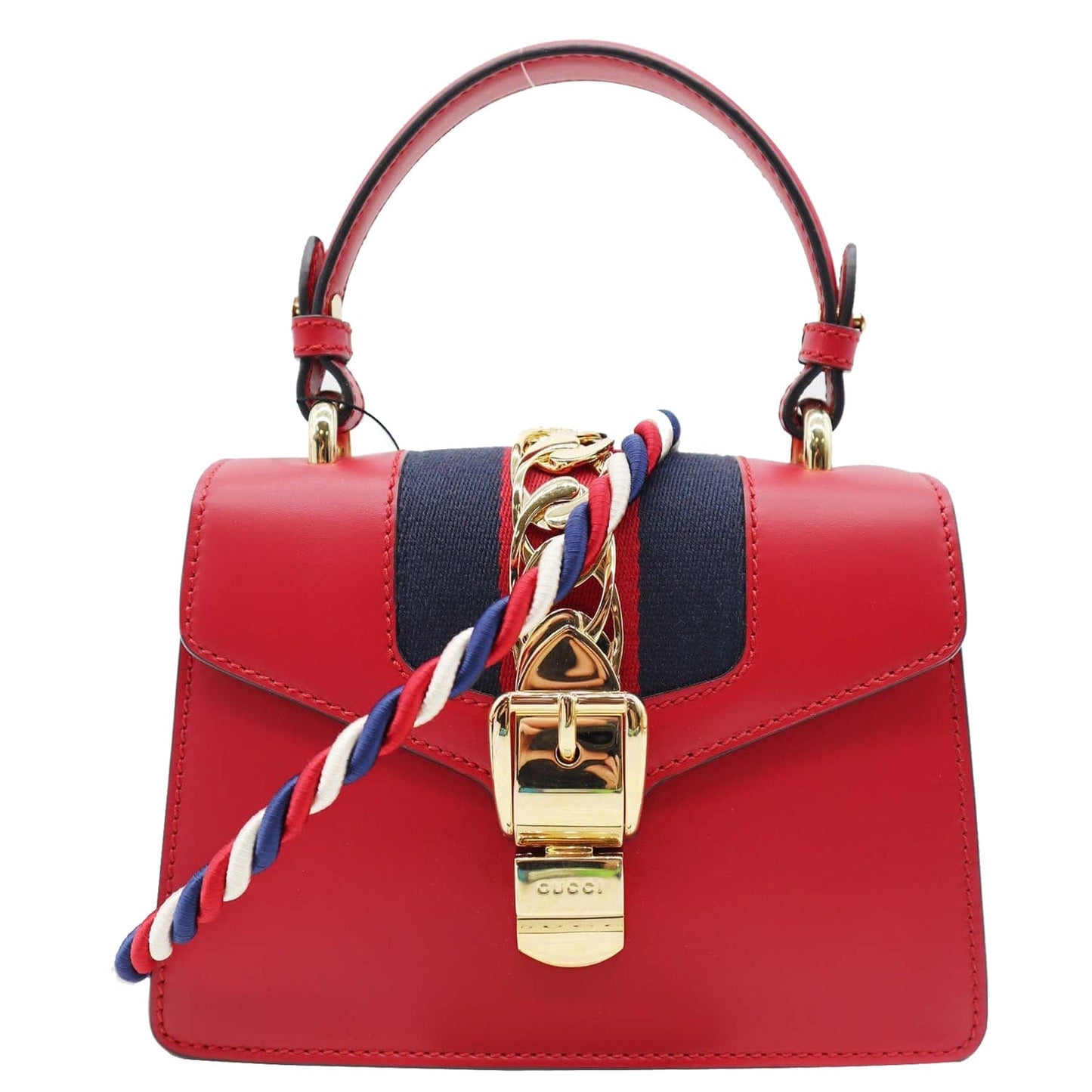 Gucci Sylvie Top Handle Crossbody Bag Hibiscus Leather Red