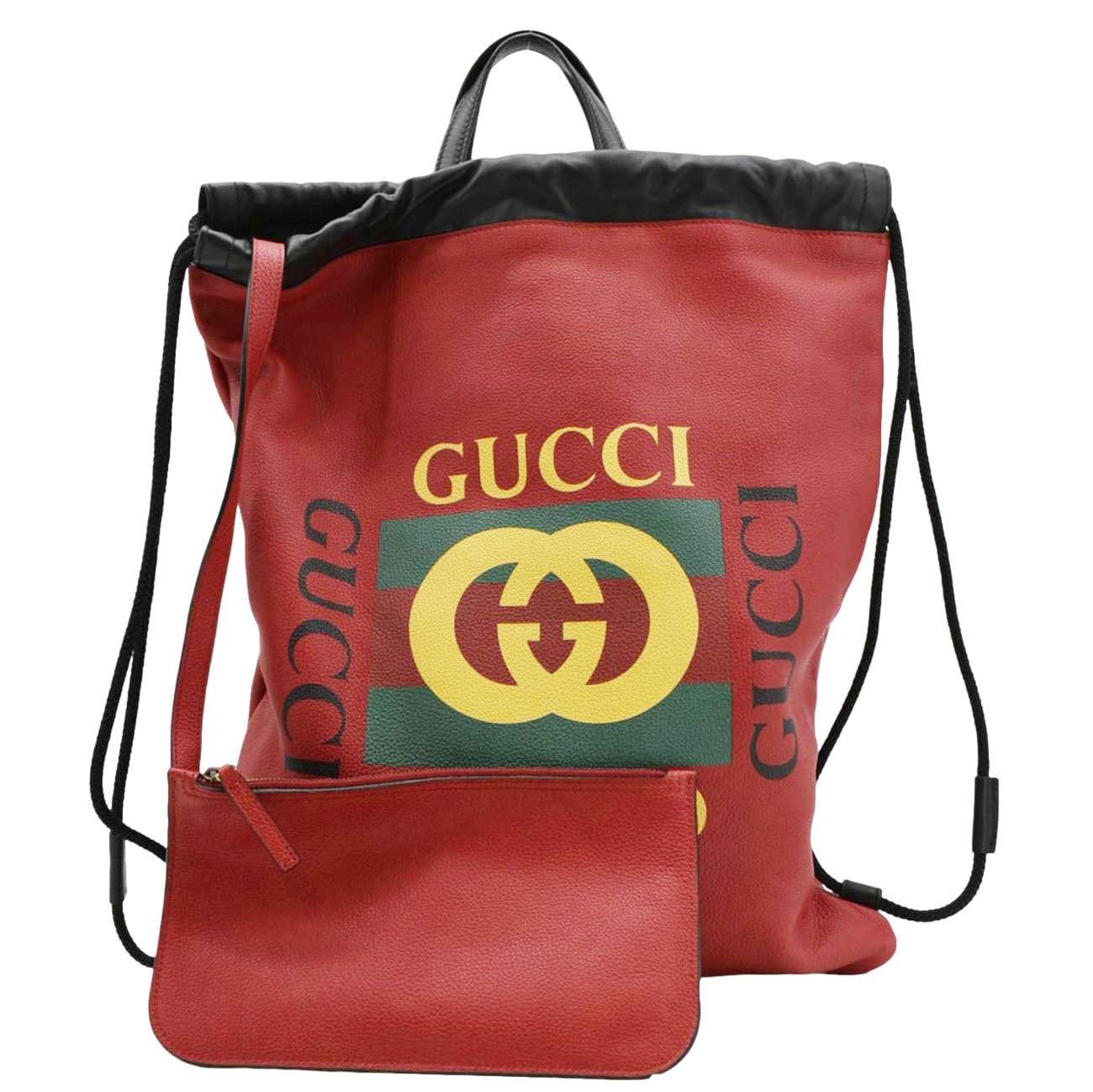 Gucci Drawstring Tote Bag Leather Red Jewelry