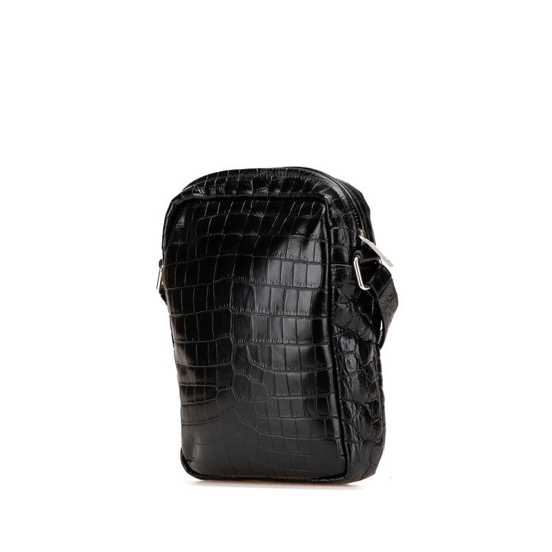 YSL Saint Laurent Sid Croco Shoulder Bag Leather Embossed