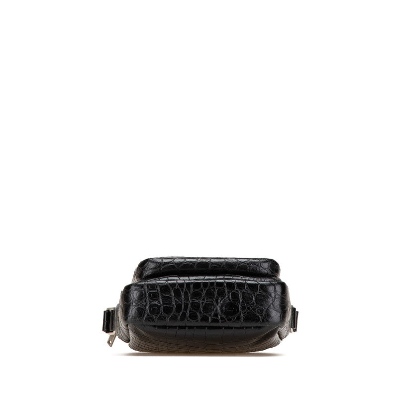 YSL Saint Laurent Sid Croco Shoulder Bag Leather Embossed
