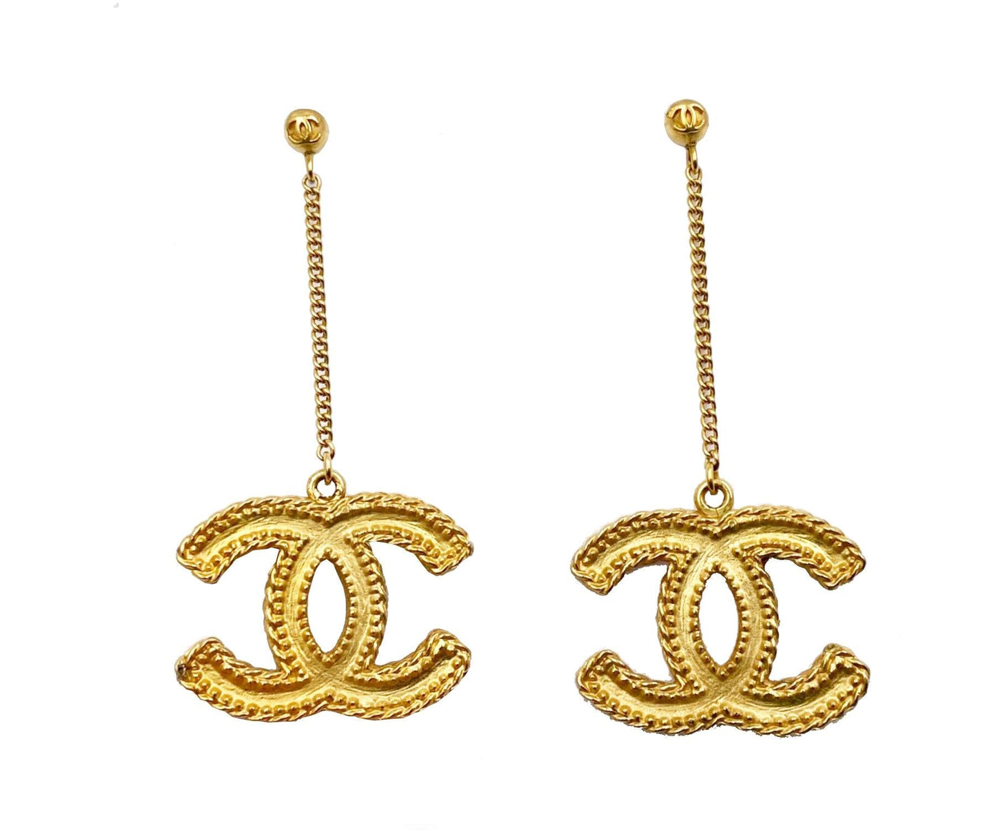 Chanel Classic Gold CC Dangle Piercing Earrings