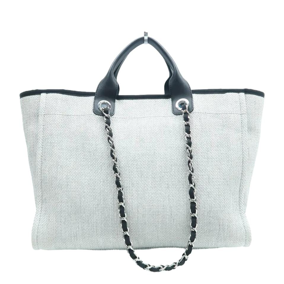 Chanel Deauville Canvas Leather White Travel Bag