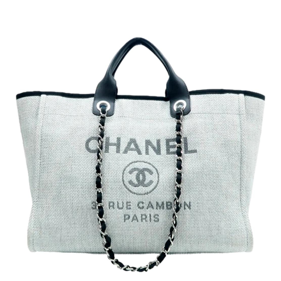 Chanel Deauville Canvas Leather White Travel Bag
